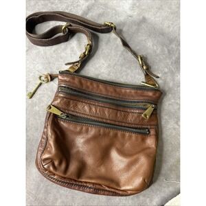 Fossil Explorer Brown Leather Crossbody Shoulder Bag Adjustable Boho‎